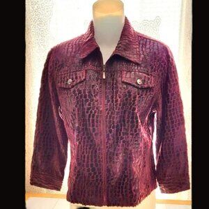 Ruby Rd Pleather zip front stylish animal print jacket